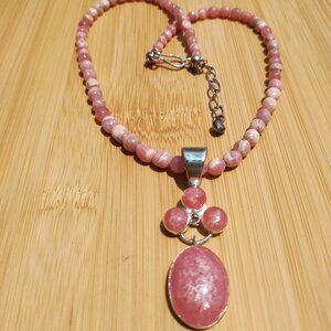 Jay King DTR rhodochrosite necklace and pendant set 925 Sterling Silver $410